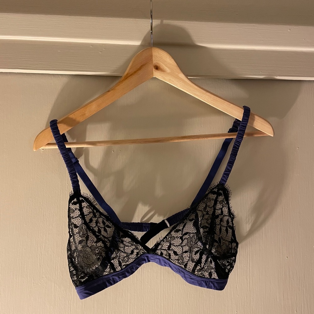 Black & blue lace bralette